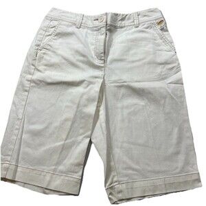Talbots Women’s Bermuda Shorts Size 8 White With Tan Stitching Flat Front